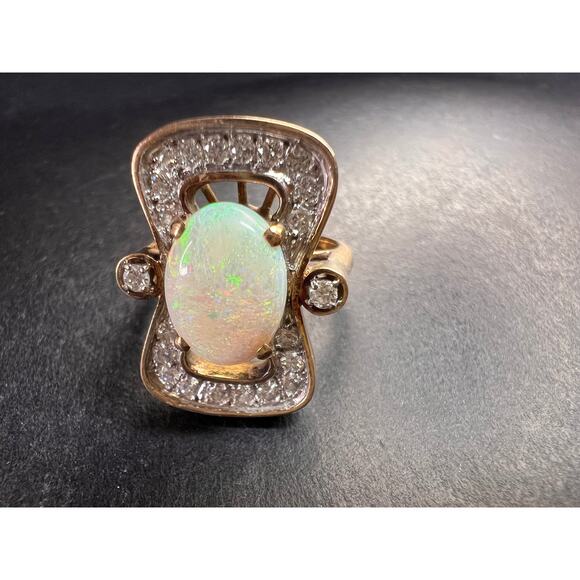 Vintage 14K Opal & Diamond Ring | Size 6.5 | Papered | 1.80ct | 60s–70s - Picture 13 of 16